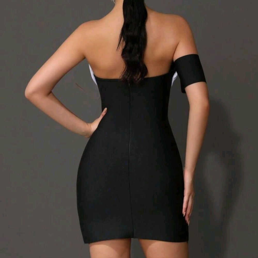 Summer 3D Floral Rhinestone Strapless Bandage Bodycon Mini Dress,Sexy Open Back - Picture 2 of 4